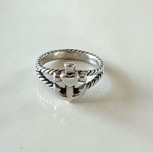 James Avery Retired Faith Hope & Love Twisted Rope Anchor Heart  Ring Size 8